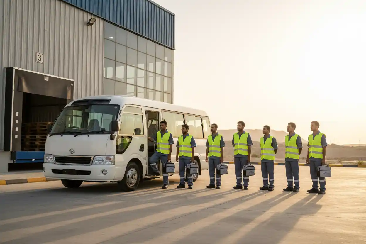 Hire 20 to 22 Seater Minibus for Shift Based Labor Transport | Al Insaf Bus Rental